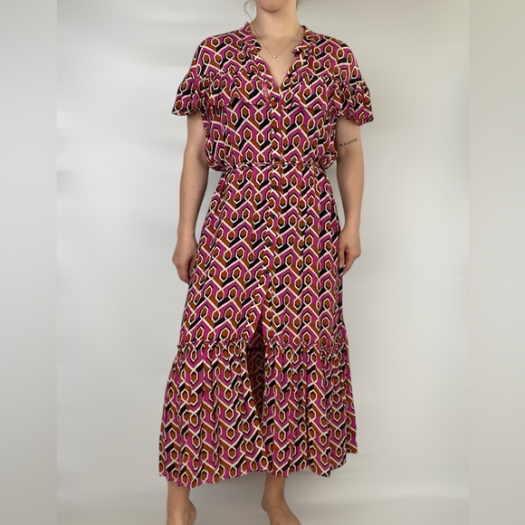 COREY LYNN CALTER  Annabel Geo Shirtdress Short Sleeve Maxi Button Down - Picture 1 of 8